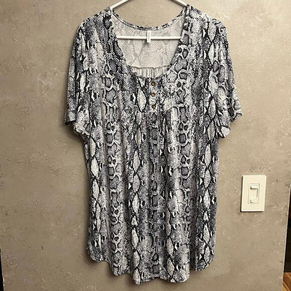 Popyoung Plus Size 3XL Snakeskin Blouse Tunic Rayon Spandex Top - Picture 4 of 11